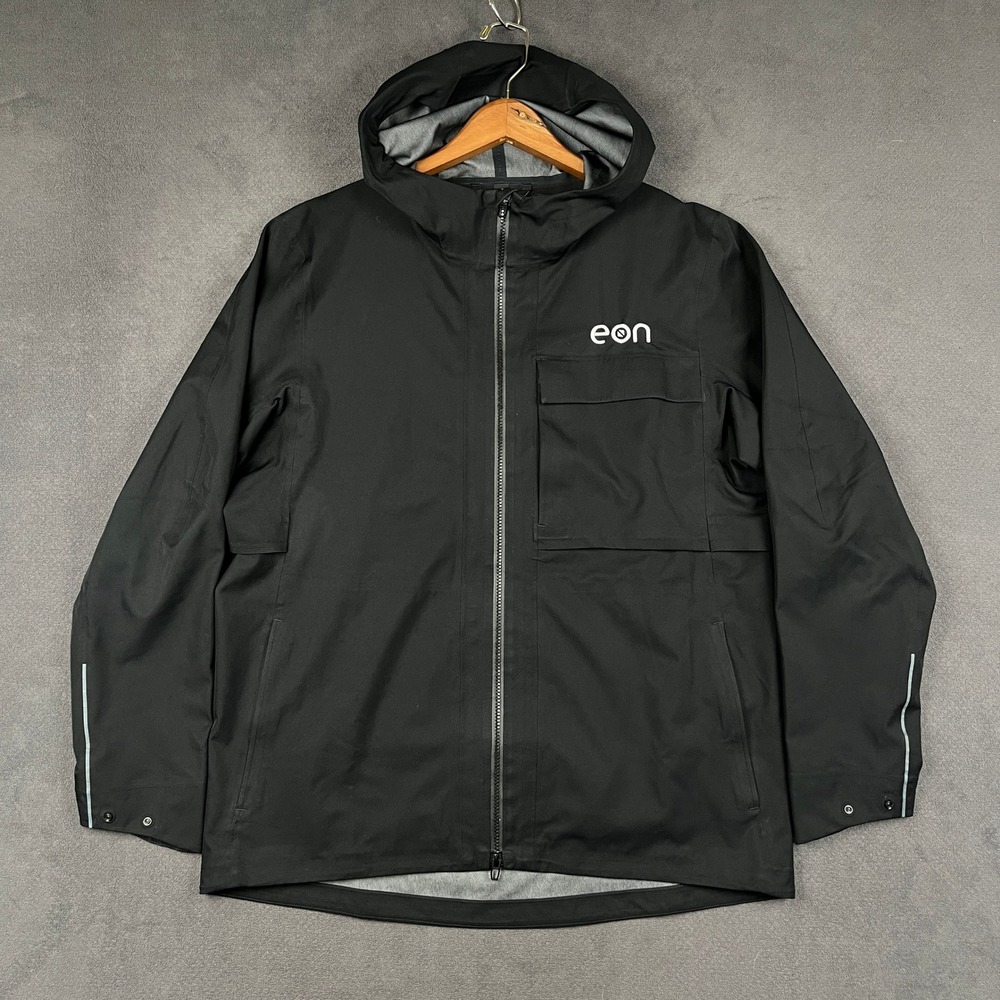 Lululemon Outpour Rain Jacket Mens XL Black Waterproof Hood Reflective Eon Logo